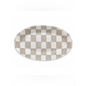 TAN CHECKERED Shiny 18x13" Melamine Oval Serving Platter Serve Tray Party NEW